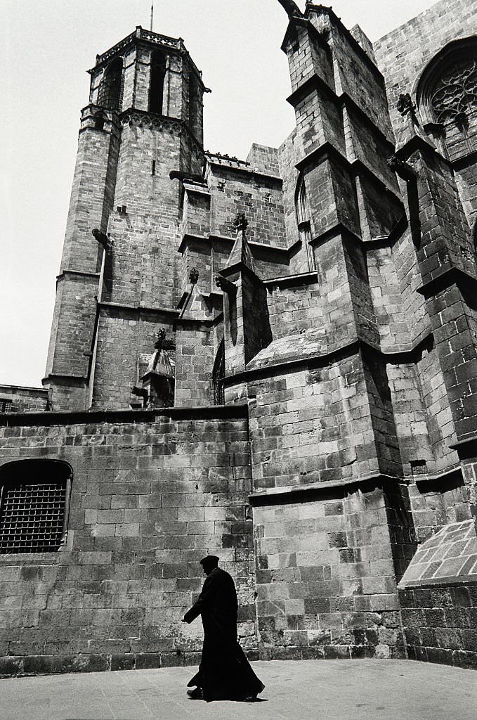 #35 Barcelona, Gothic cathedral and priest, 1980s