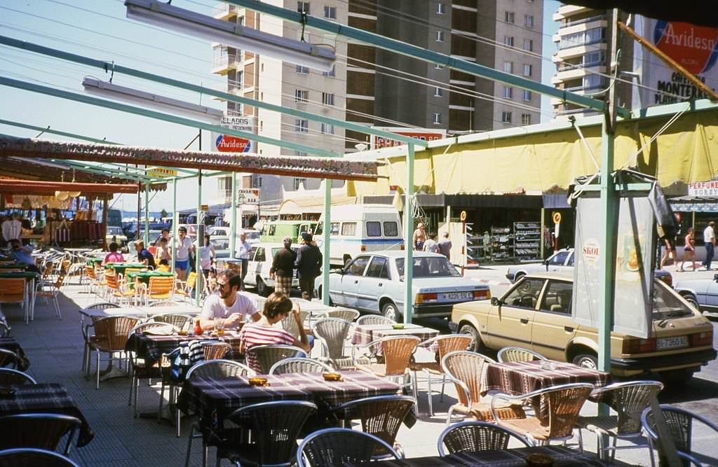 #58 Tourists having lunch in Marbella, 1982, Malaga, Andalusia, Spain.