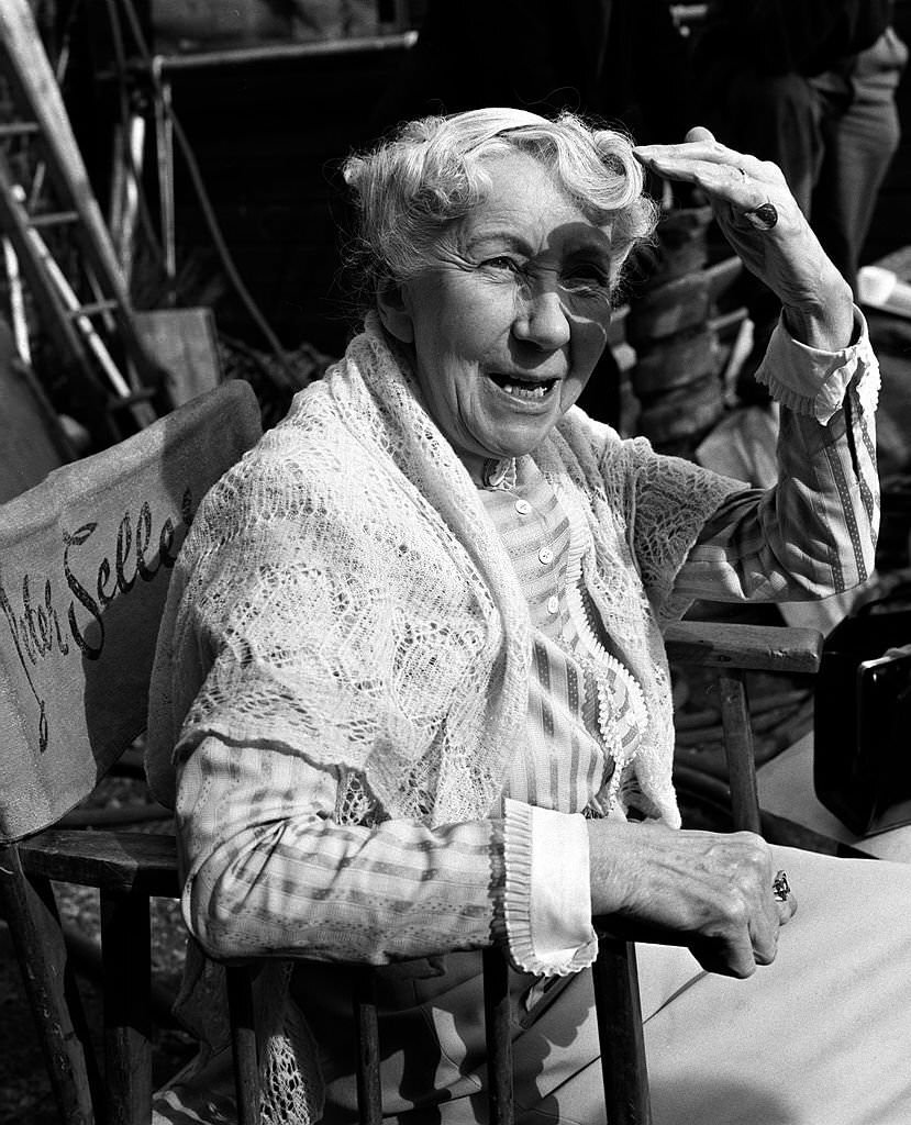 British actress Katie Johnson is pictured on the set of the film ‘The Ladykillers’, 1955