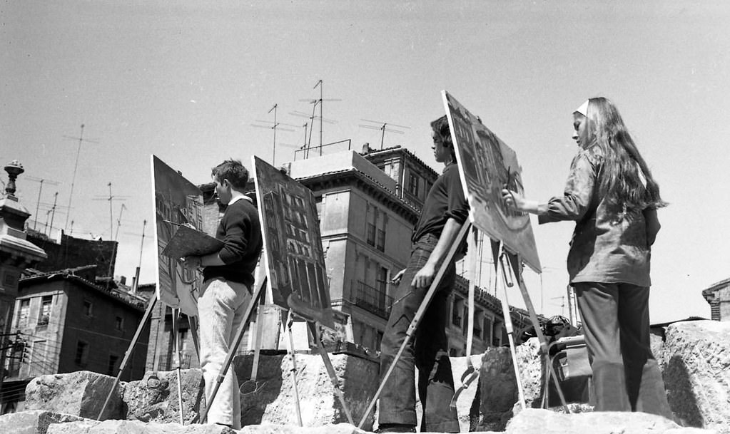 #208 Three young participants in the III Zaragoza Fast Painting Contest held in 1972