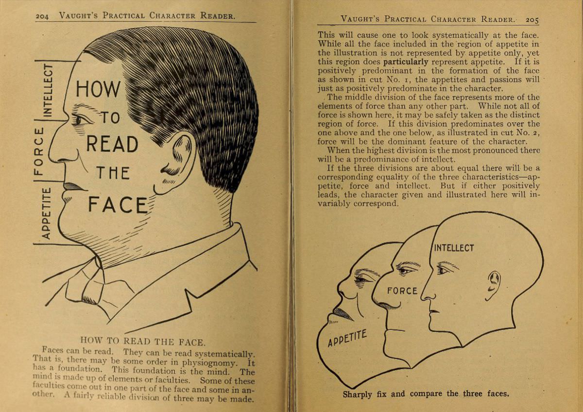 1902 Phrenology Book that determined a person&;s Personality based on the shape of his Head and other Facial Features