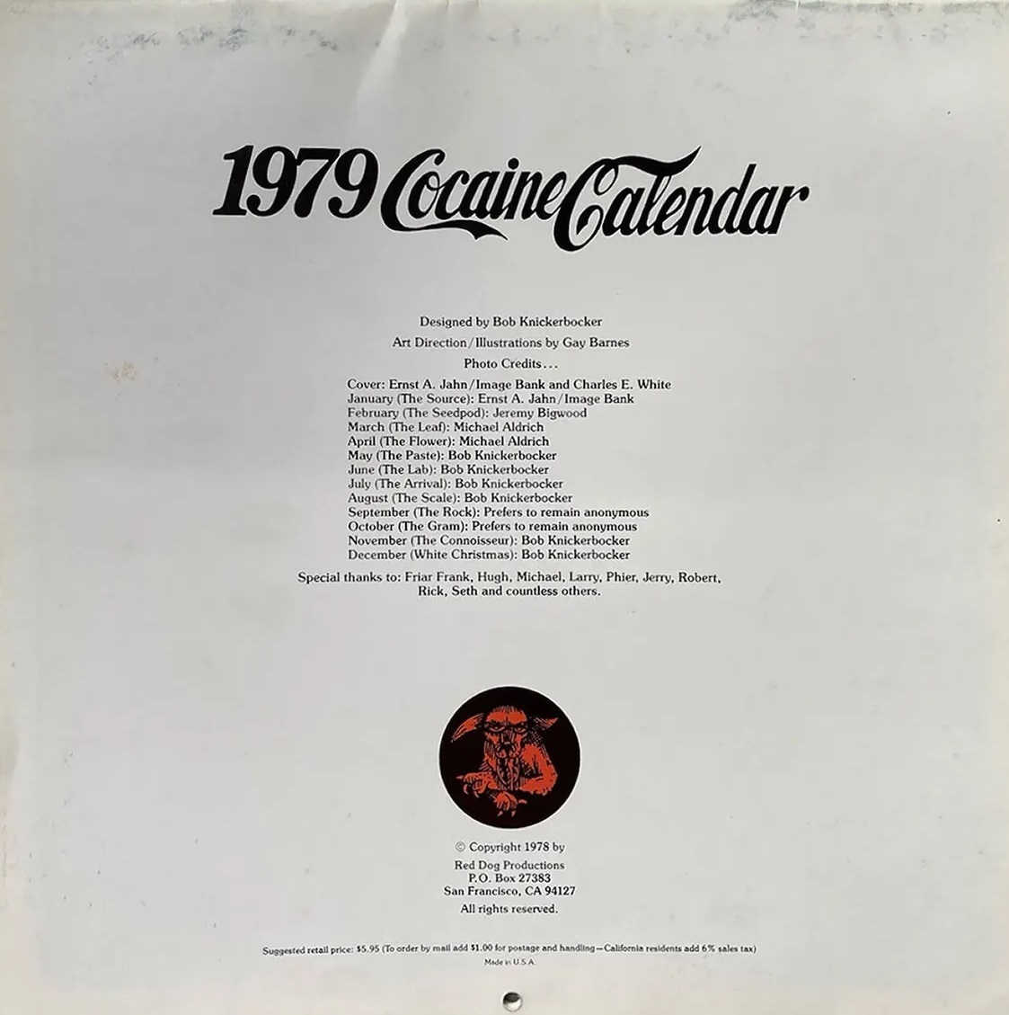 A Weird 1979 Cocaine Calendar Published in San Francisco Weird