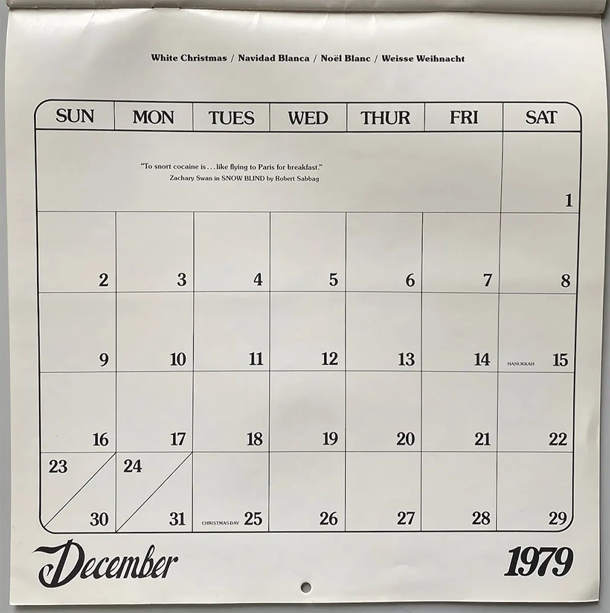 A Weird 1979 Cocaine Calendar Published in San Francisco Weird