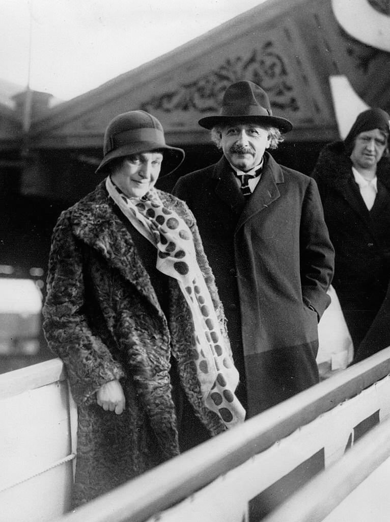 #110 Albert Einstein with his wife Elsa on the steamboat Belgenland on the way to America, 1930