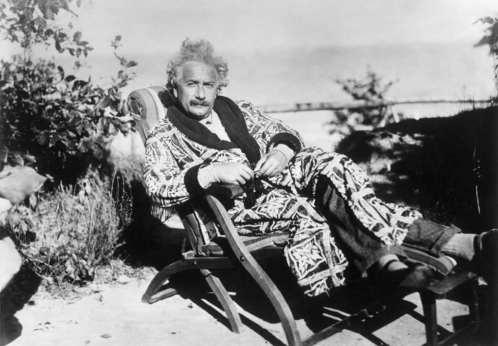 #125 Albert Einstein in a deck chair at the Baltic Sea, 1928