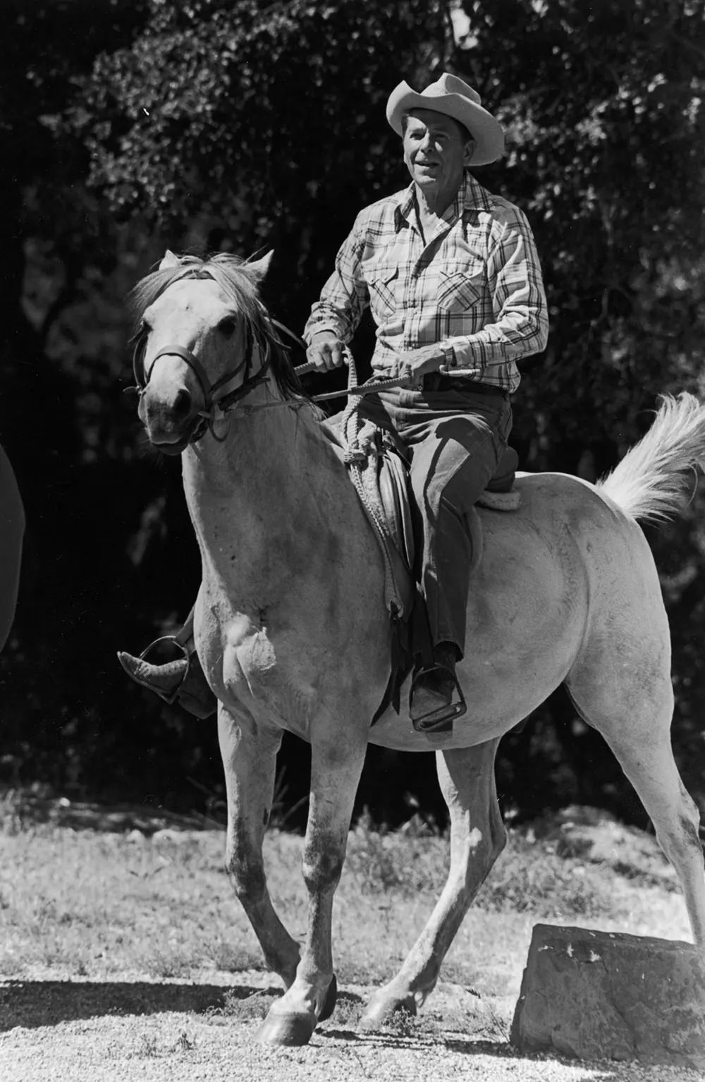 #15 Ronald Reagan rides a horse at his California ranch, 1981.