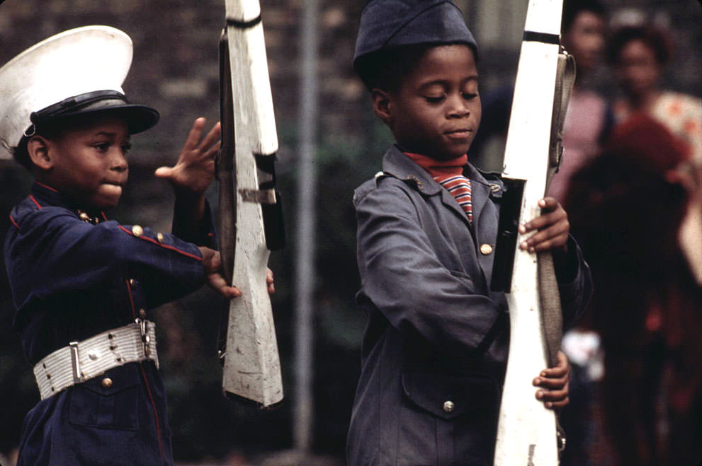 #25 Members of the Kadats of America perform on a Sunday afternoon at a community talent show on the South Side, July 1973.