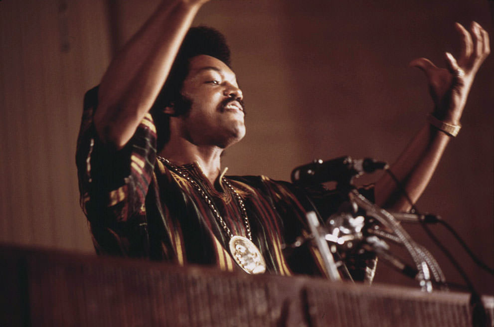 #26 Reverend Jesse Jackson speaks on a radio broadcast from the headquarters of Operation Push, at its annual convention.