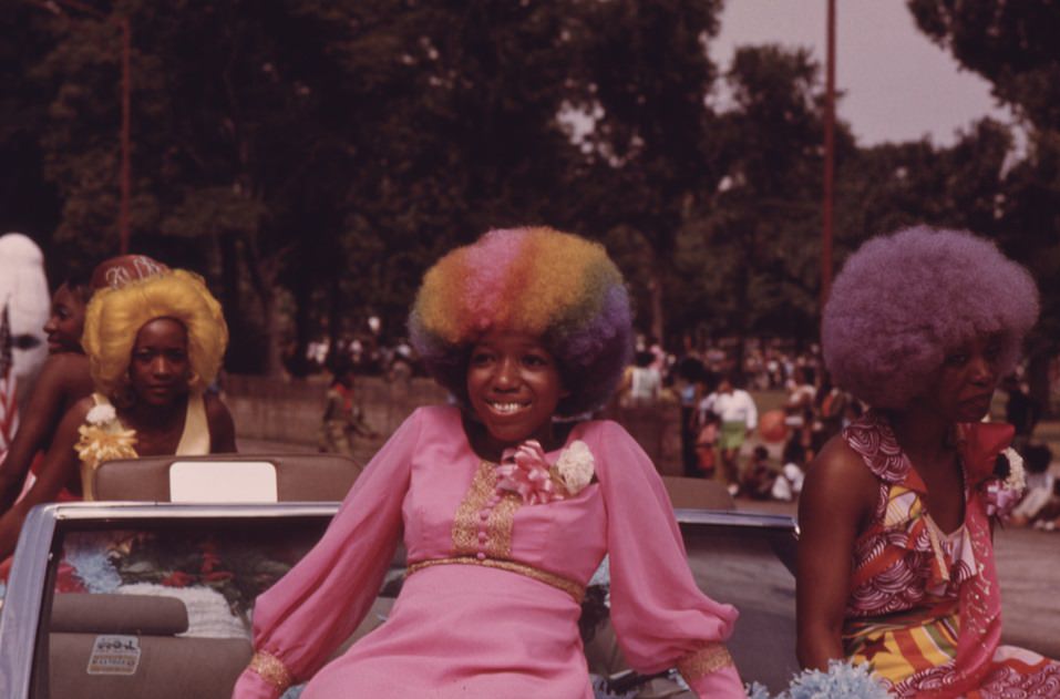 #40 Beauties with colorful hair grace a float during the annual Bud Billiken Day Parade along Dr. Martin l. King Jr. drive in Chicago’s South Side.