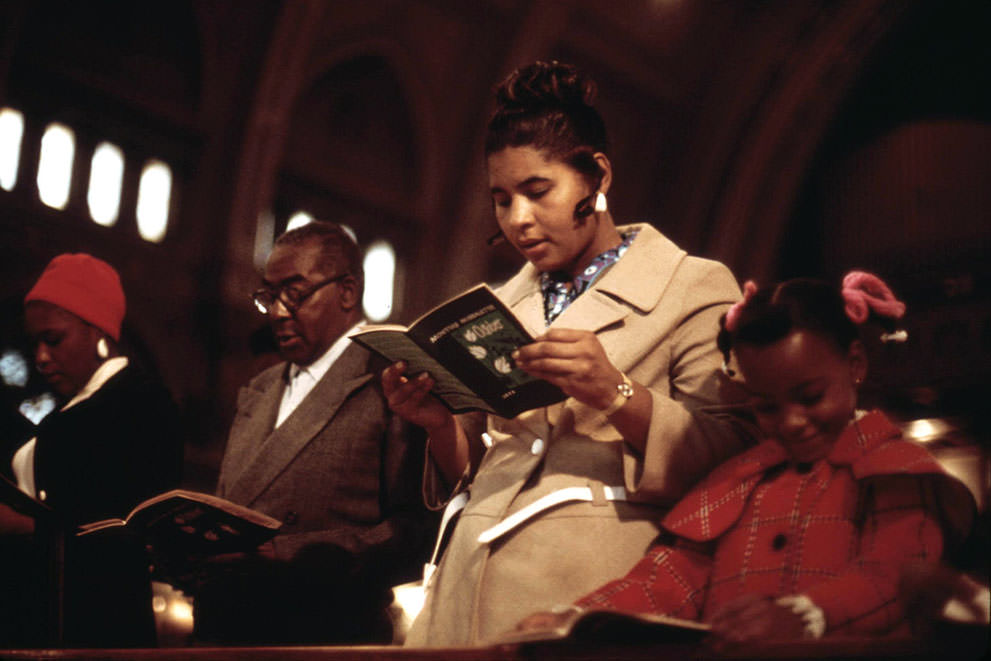 #19 Worshipers at Holy Angel Catholic Church on Chicago’s South Side, October 1973.