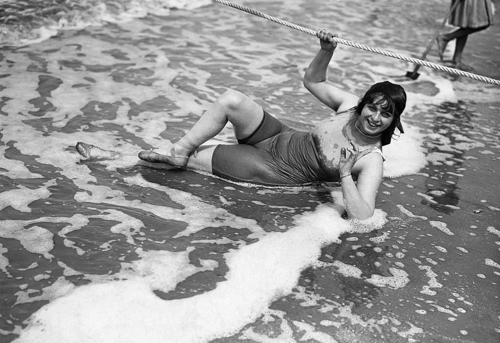 #36 Deauville, Young woman at the beach of the Atlantic Ocean, 1913
