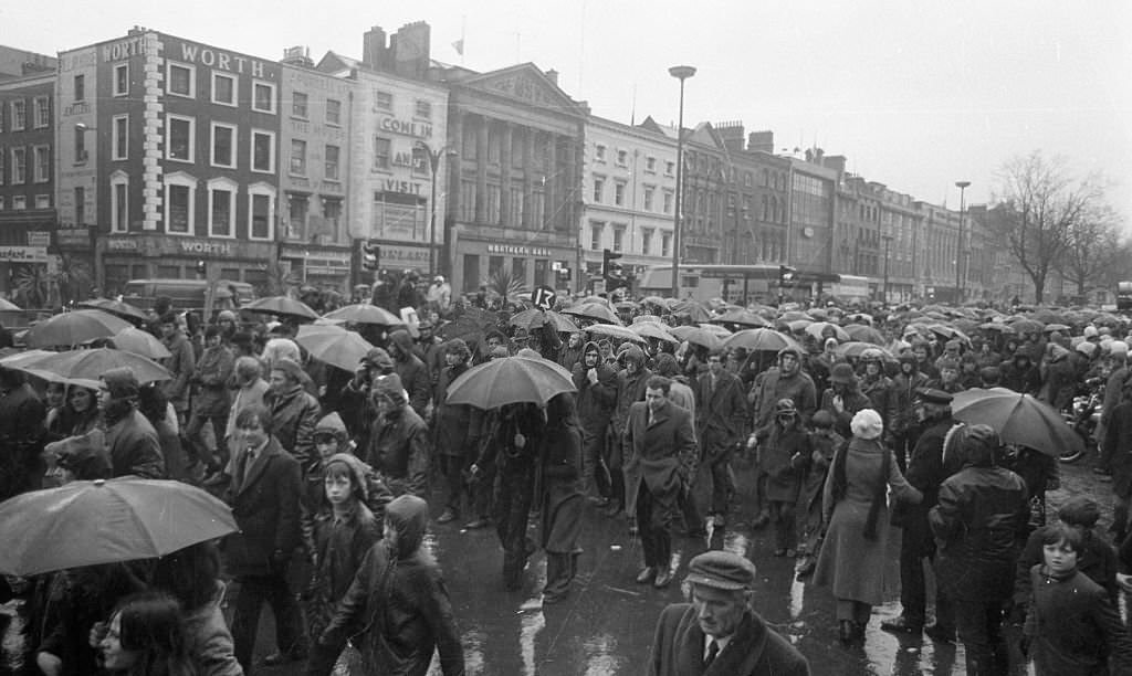 #40 March in Dublin the day after the protest at the British Embassy on Merrion Sq following Bloody Sunday, 1972