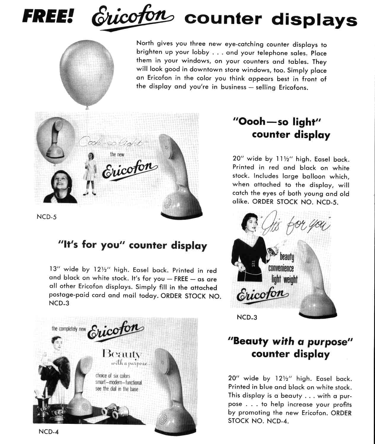 Vintage Ads of Ericofon: The Lightest One-Piece Rotary Dial Telephone introduced in the 1950s Vinta