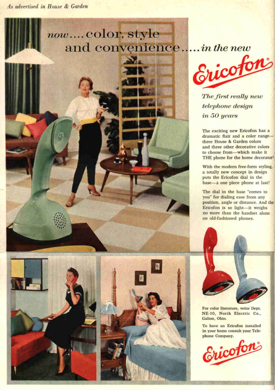 Vintage Ads of Ericofon: The Lightest One-Piece Rotary Dial Telephone introduced in the 1950s Vintag