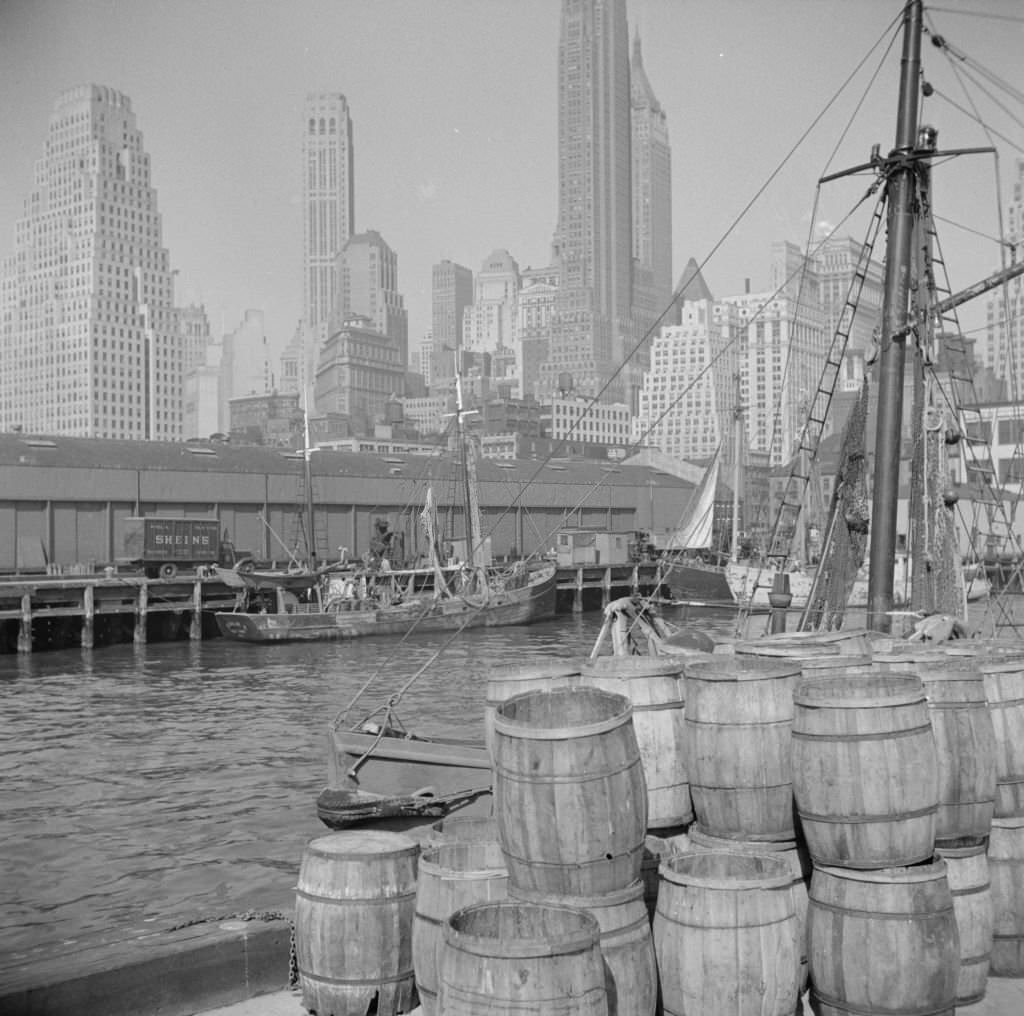 #138 Barrels for loading fish at the Fulton fish market.