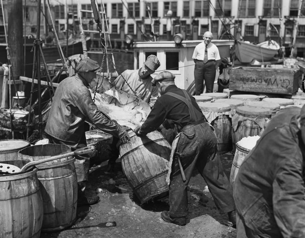 #94 Fish delivery at Fulton Fish Market in the Bronx, New York City, 1940.