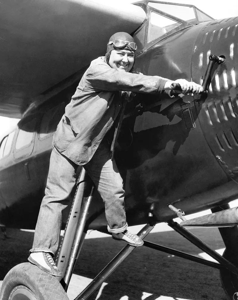 #19 “Florence Lowe Barnes, good-natured “Tomboy of the Air,” who will enter the First National Women’s Air Derby, which will be flown from here to Cleveland starting August 18th. She is from California, 1930.