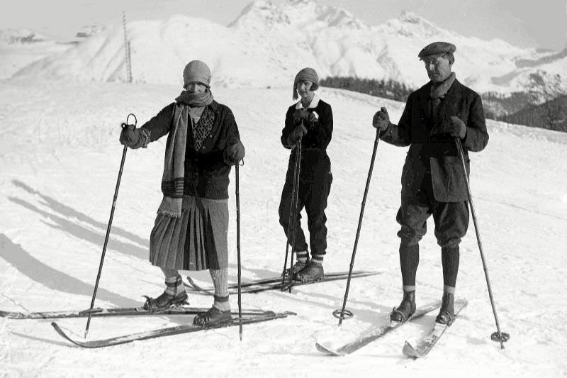 #3 Members of the Belgian royal family enjoy a skiing break in St Moritz, Switzerland, February 1928.
