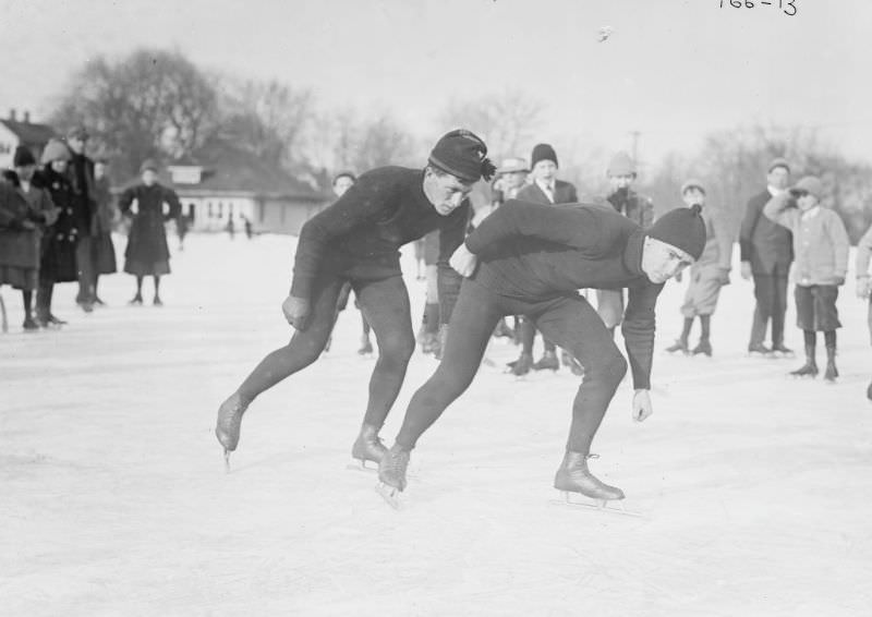 #32 Two men race ice skating, 1900.