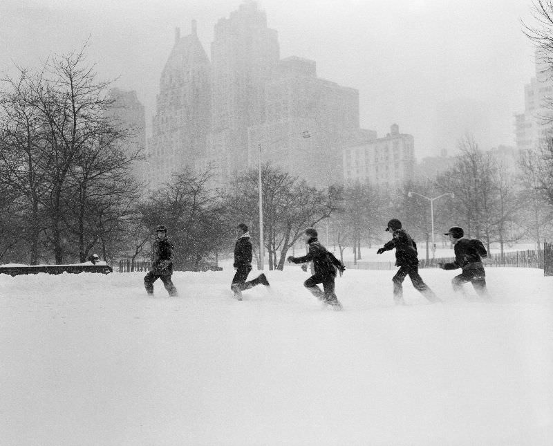 #46 Children frolicking through the snow, 1958.