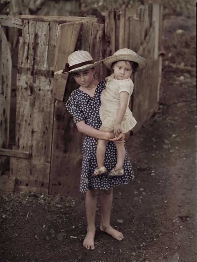 #9 French village, a small settlement on Saint Thomas Island, Virgin Islands. Children of a French family living in the French village, a small settlement, December 1941