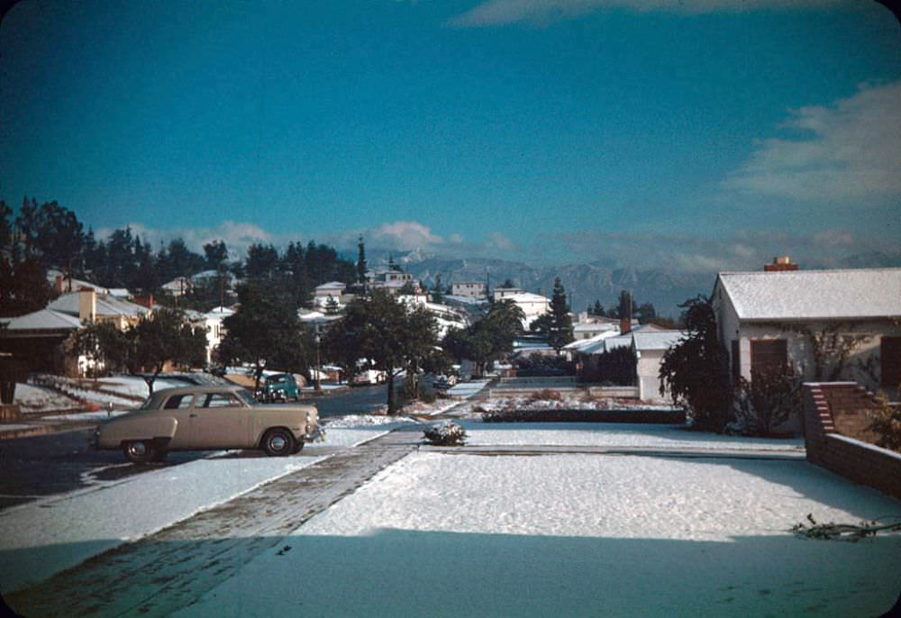 #13 The San Gabriel community of Monterey Park after a 1949 snowstorm.