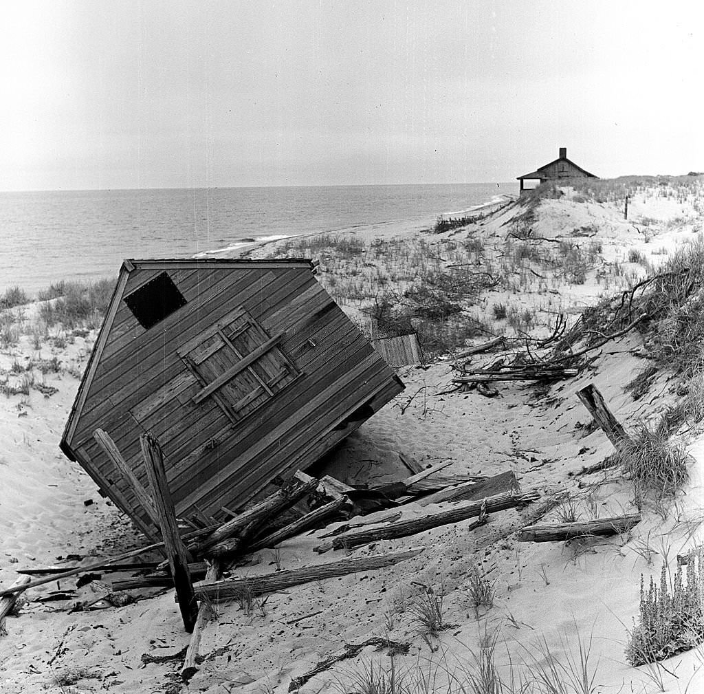 #111 View of the effects of a storm upon housing on the beach, Provincetown, Massachusetts, 1948.