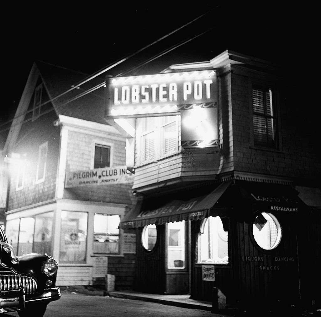 #114 Night time view of the Lobster Pot Restaurant, Provincetown, Massachusetts, 1948.