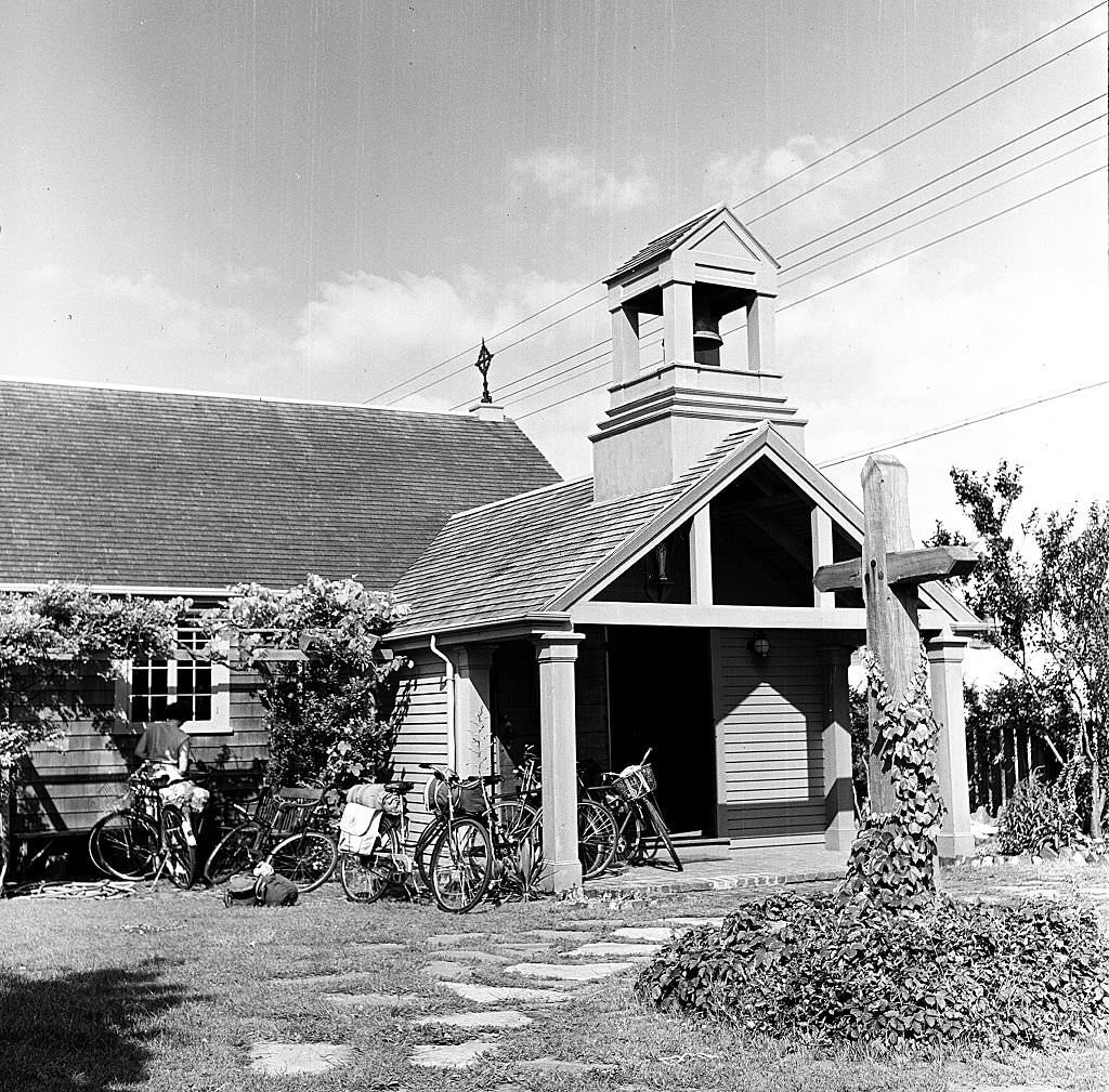 #156 Exterior view, from inside the grounds of the Church of St Mary at the Harbor, Provincetown, Massachusetts, 1948.