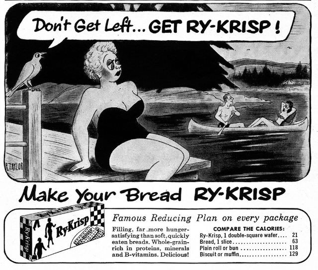 Vintage Offensive Fat-Shaming and Weight Loss ads for women from Ry-Krisp, 1930-1950 Vintage Ads