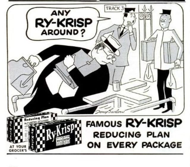 Vintage Offensive Fat-Shaming and Weight Loss ads for women from Ry-Krisp, 1930-1950 Vintage Ads