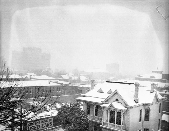 #107 Snow on building rooftops, San Antonio, 1949