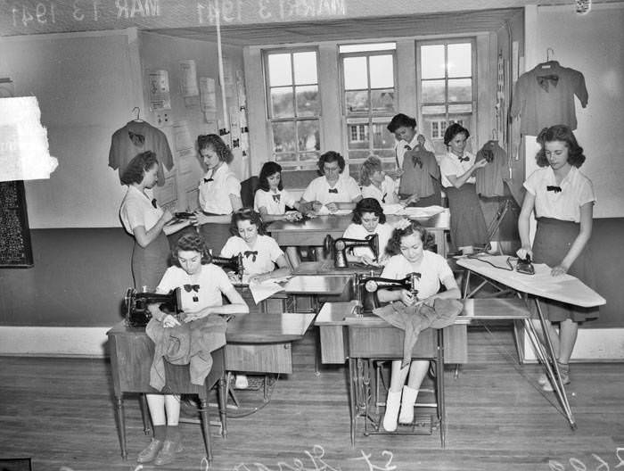 #75 Students sewing garments for Red Cross, 1941