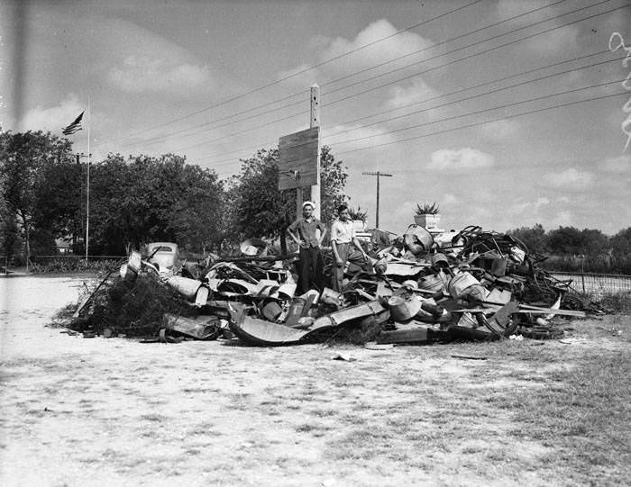 #202 Scrap metal pile at Leon Springs school, 1942