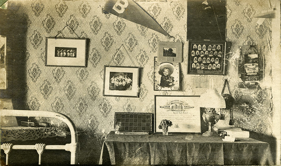 #2 A decorated dorm room at Cowden Hall, Baylor University, 1910.