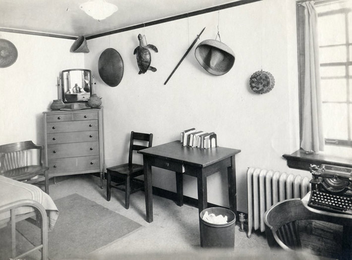 #42 This single dorm room from the 1930s appeared to be filled with souvenirs from exotic adventures.