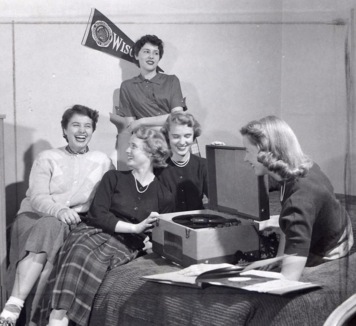 #47 A record party with Elizabeth Waters Hall residents, 1950s.