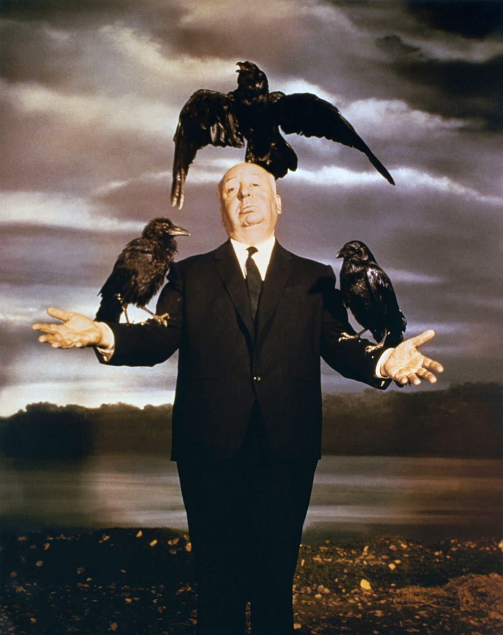 Stunning Stills and Portraits of Alfred Hitchcock Posing with Birds from the Movie &;The Birds (1963)&;