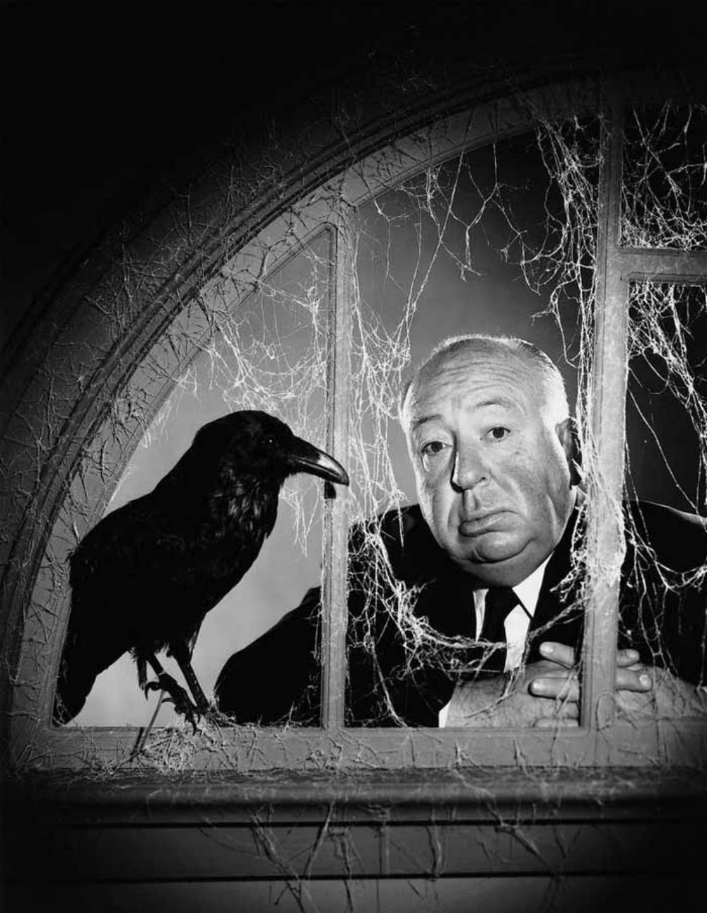 Stunning Stills and Portraits of Alfred Hitchcock Posing with Birds from the Movie &;The Birds (1963)&;