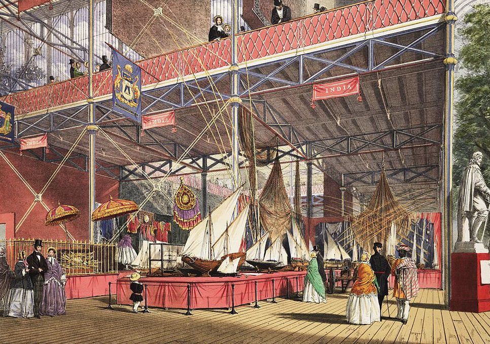 #114 Boats in the Indian Court in the Crystal Palace, Hyde Park, London, from ‘Dickinsons’ Comprehensive Pictures of the Great Exhibition of 1851′.