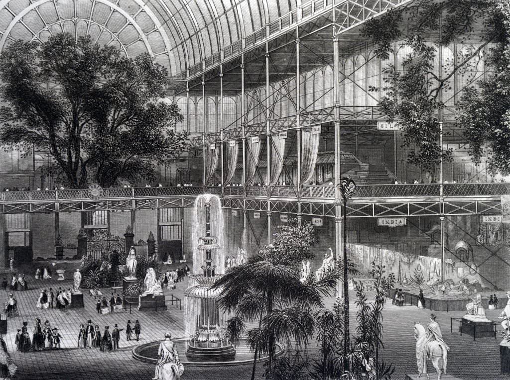 #119 Engraving depicting the interior of The Crystal Palace (the Main Transept) during the Great Exhibition of 1851.