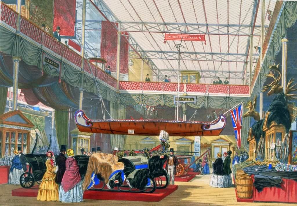 #136 A display from Canada at the Great Exhibition in Crystal Palace, the glass and iron building designed by Joseph Paxton, at Hyde Park, London.