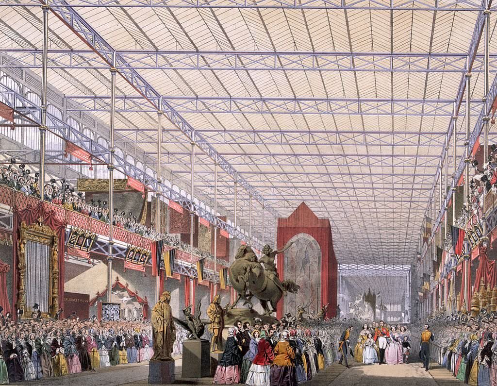 #18 The opening of the Great Exhibition in Crystal Palace, the glass and iron building designed by Joseph Paxton, at Hyde Park, London, 1851