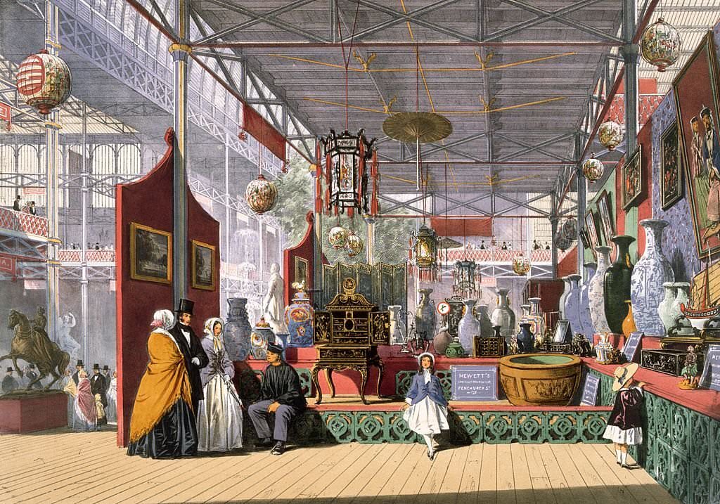 #37 A display from China at the Great Exhibition in Crystal Palace, the glass and iron building designed by Joseph Paxton, at Hyde Park, London, 1851