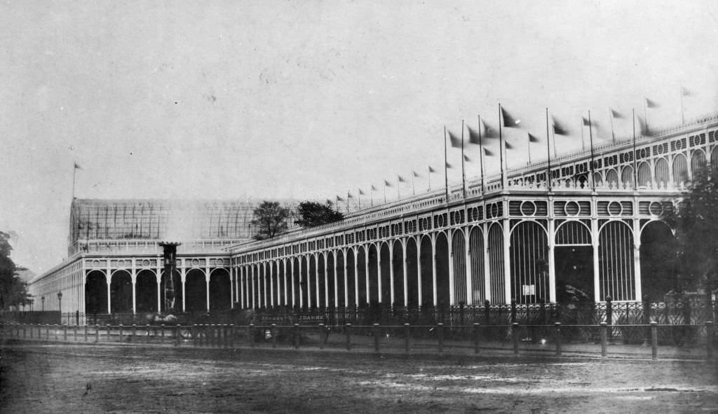 #48 Flags flying on the north-west corner of the Crystal Palace in London’s Hyde Park, 1851