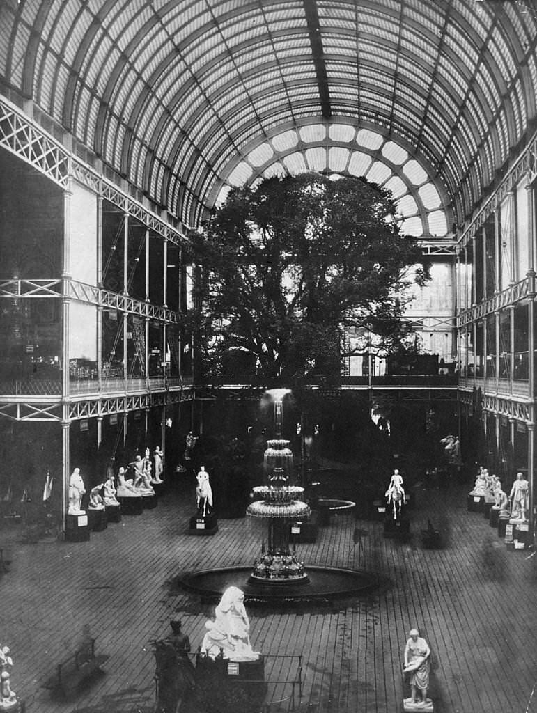#53 Some of the sculptures, trees and fountains which filled one wing of the Crystal Palace in London for the Great Exhibition of 1851.