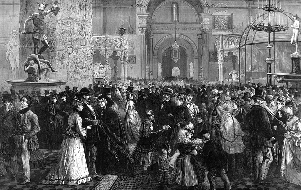 #54 Monday visitors crowd the antiquities room of the South Kensington Museum in London, 1851.