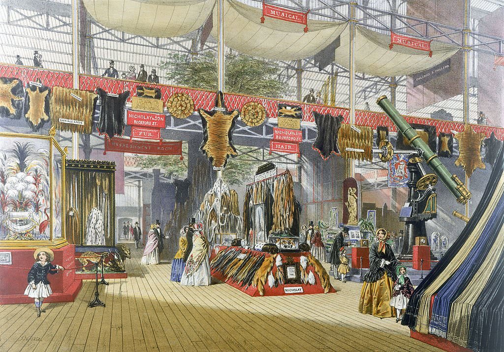 #68 Stand showing furs at the Great Exhibition, Crystal Palace, London, 1851.