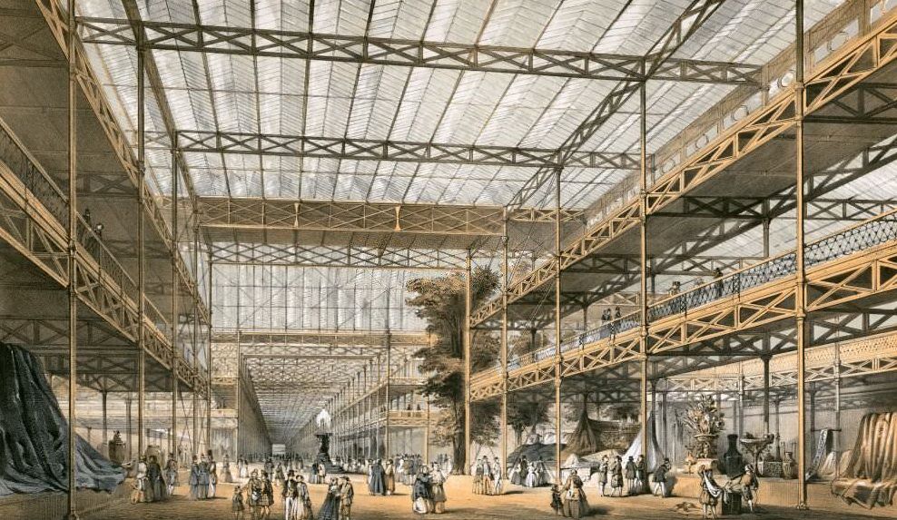 #7 Great Exhibition, Crystal Palace, Hyde Park, London, 1851. Interior view looking west. From the Mayson Beeton Collection.