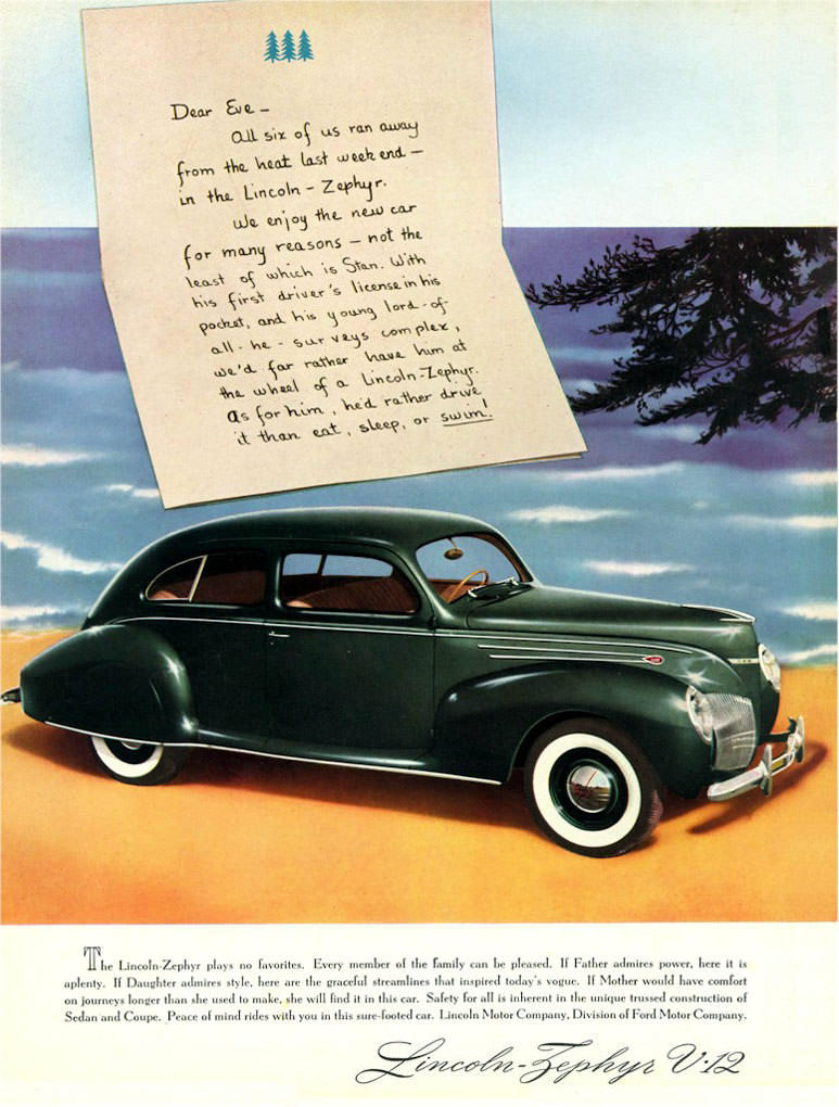 #26 Lincoln Zephyr advertising from 1939.